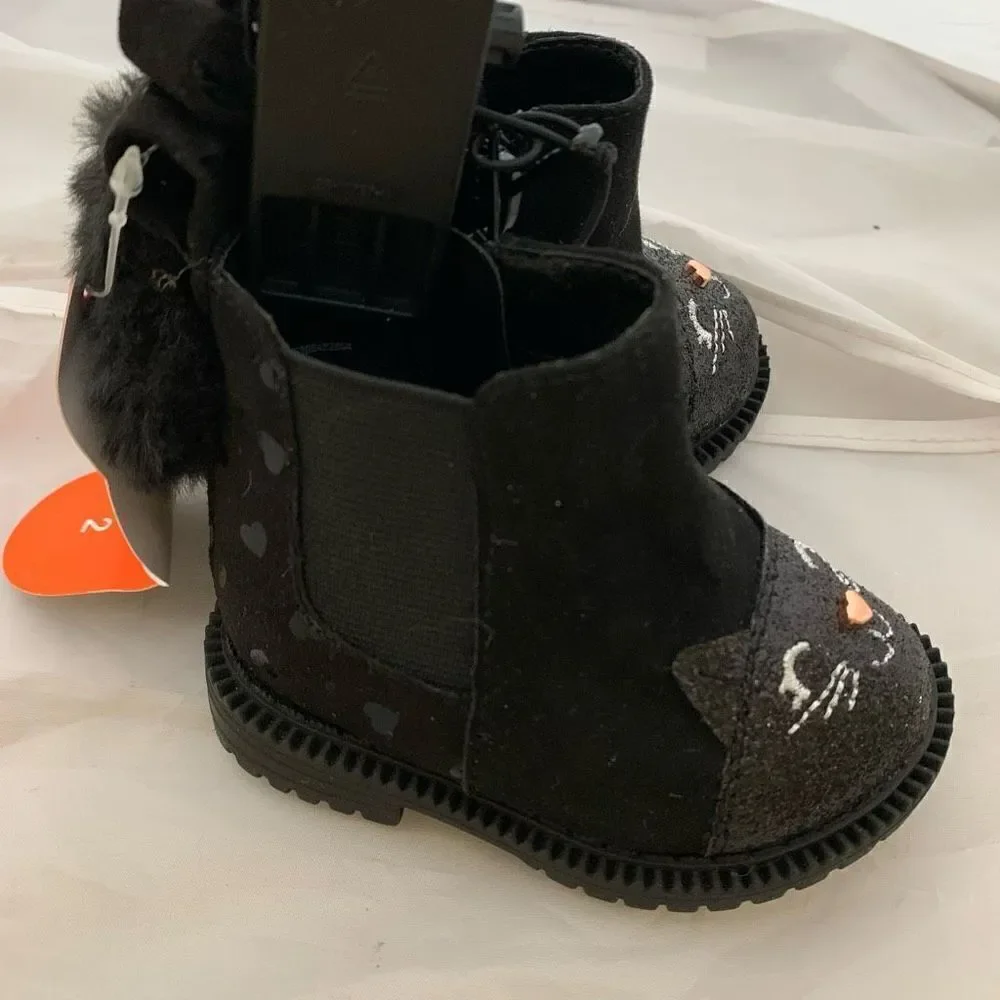Girls Size 2 Black Cat Chelsea Critter Boots *New*